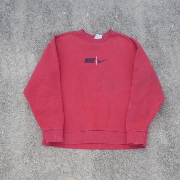 Vintage Nike Sweatshirt Size Large Red Crewneck Center Check Swoosh Logo Shirt - Picture 2 of 5